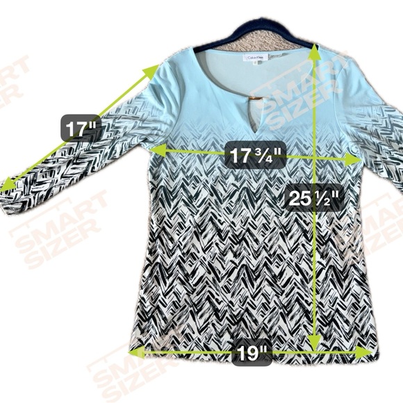 CALVIN KLEIN Women’s Size-Small Lt Blue Ombré Abstract Printed Top Metal Keyhole - Picture 13 of 14